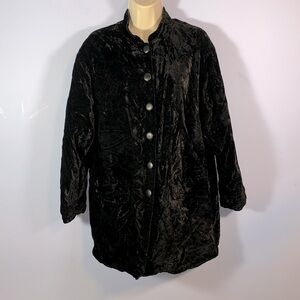 Moda spiegel size 12 collarless black crushed velvet button down blazer topper